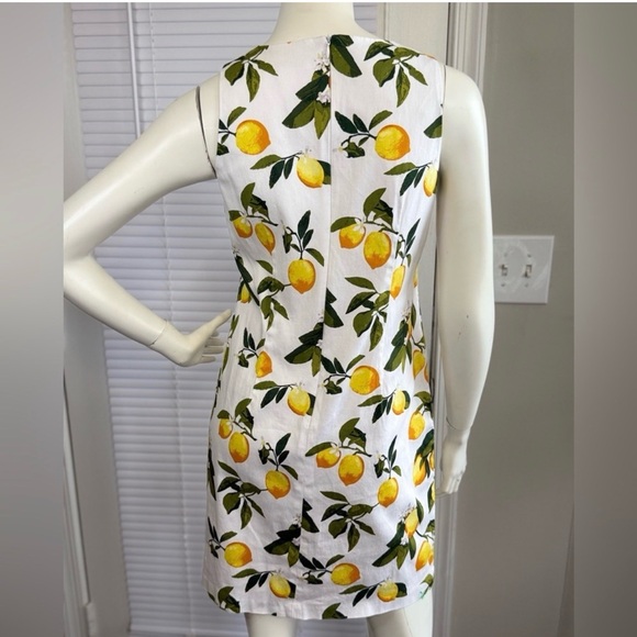 London Times Lemon Print Sheath Dress White Yellow Size 4 Sleeveless Lined - Picture 3 of 8